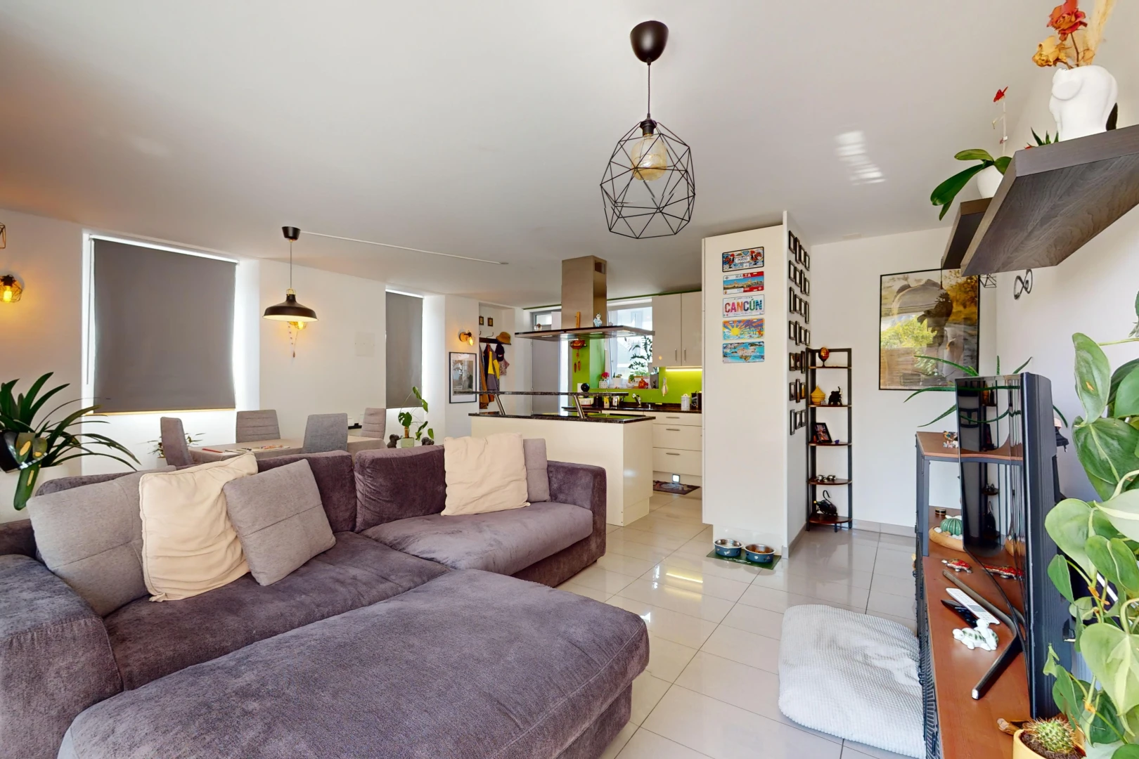 living room with light tile patterned floors