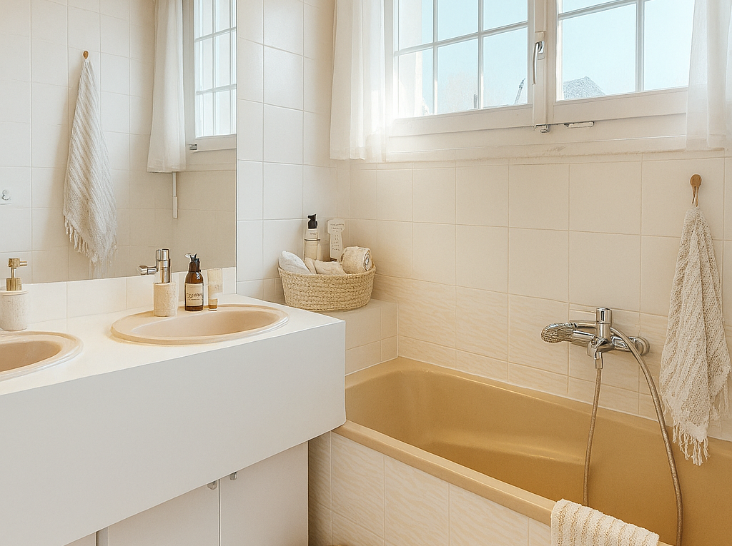 bad mit komplettes badezimmer, wood ceiling, holzdecke, natural light, und natürliches licht