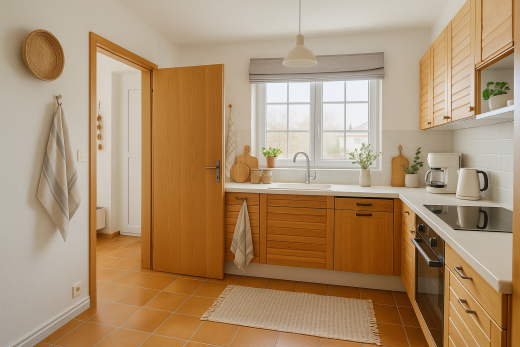 cuisine avec inside property, natural light, lumière naturelle, drywall, et cloison sèche