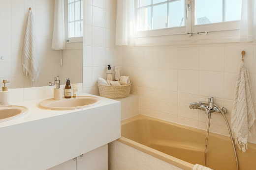 salle de bains avec salle de bain complète, natural light, lumière naturelle, inside property, et bain