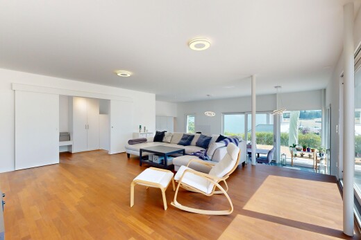 salon avec sol en finition bois, wood finish floor, inside property, cloison sèche, et drywall
