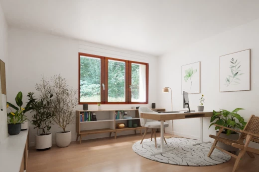 salon avec lumière naturelle et plancher de bois