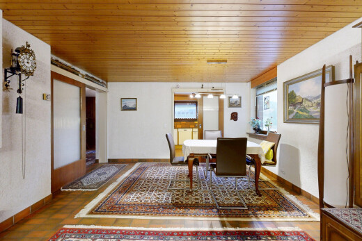 esszimmer mit inside property, bauernhaustür, natural light, natürliches licht, und wood ceiling