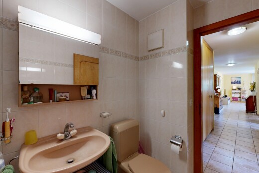 salle de bains avec évier, toilette, tile wall, mur en carrelage, et miroir