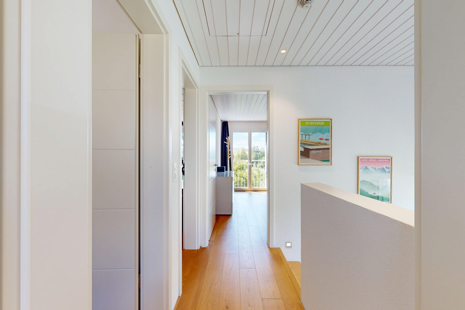 hallway featuring light wood-type flooring, recessed lighting, and wood ceiling