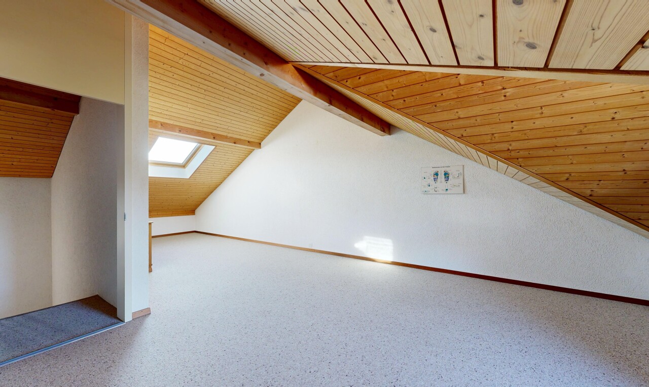 pièce vide avec lumière naturelle, natural light, plafond en bois, wood ceiling, et puits de lumière