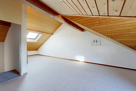 leerer raum mit natürliches licht, natural light, holzdecke, wood ceiling, und dachfenster