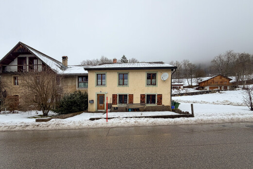 façade avec snow, property visible, overcast, bardage en stuc, et cheminée