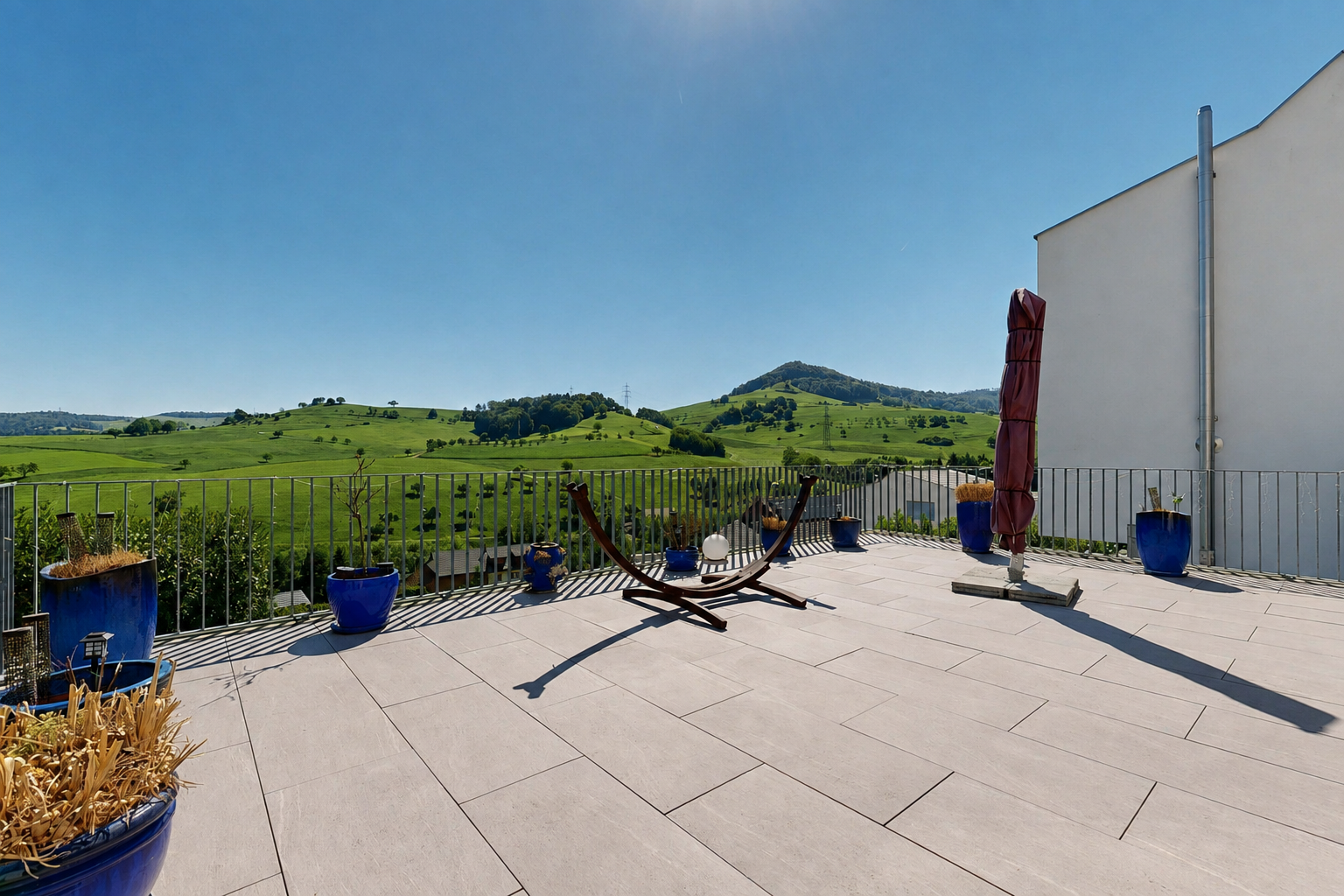 terrasse mit day time, ländliche aussicht, rural view, from property, und view focus