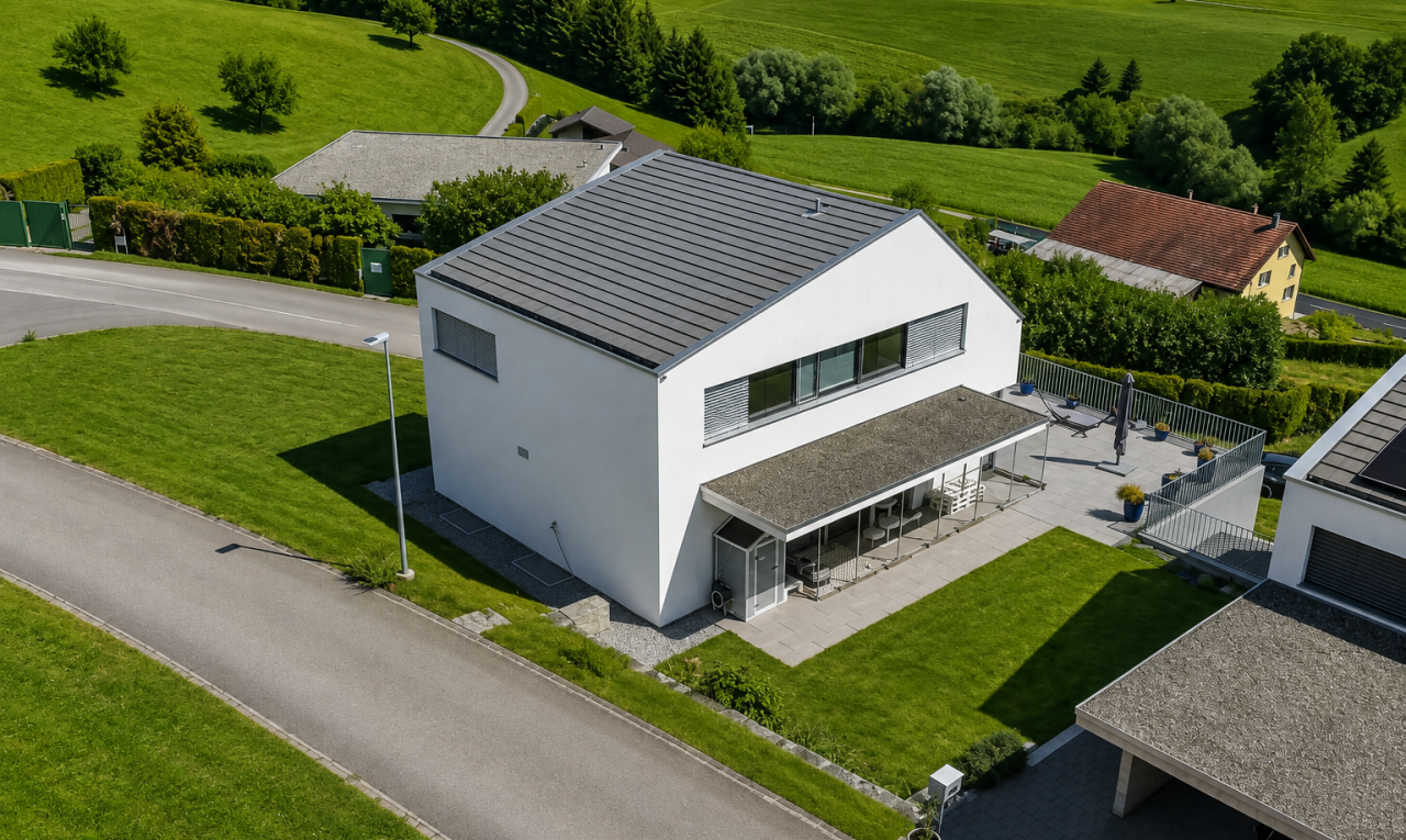 außenansicht mit property visible, drone view, rasen, rural view, und ländliche aussicht