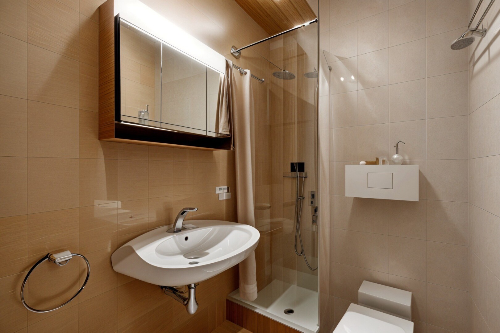 salle de bains avec tile wall, mur en carrelage, inside property, douche, et salle de bain complète