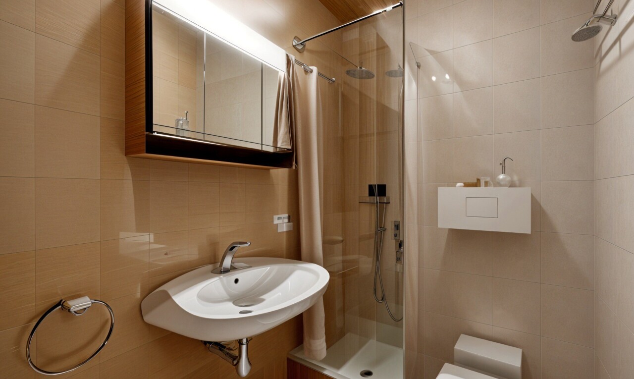 salle de bains avec tile wall, mur en carrelage, inside property, douche, et salle de bain complète