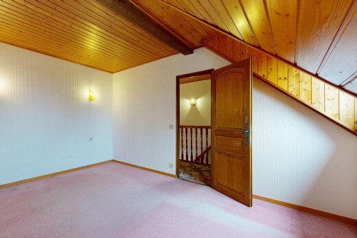 pièce vide avec moquette, carpet, mur en bois, wood wall, et inside property
