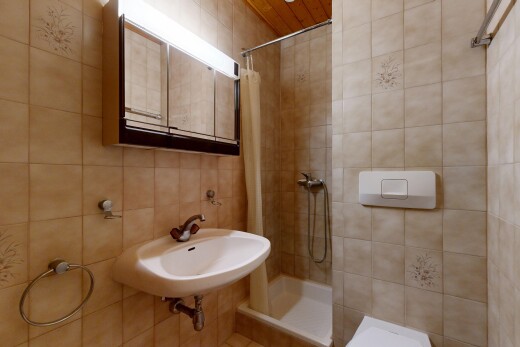 bad mit tile wall, fliesenwand, inside property, dusche, und komplettes badezimmer