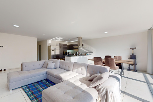 salon / salle à manger avec carrelage