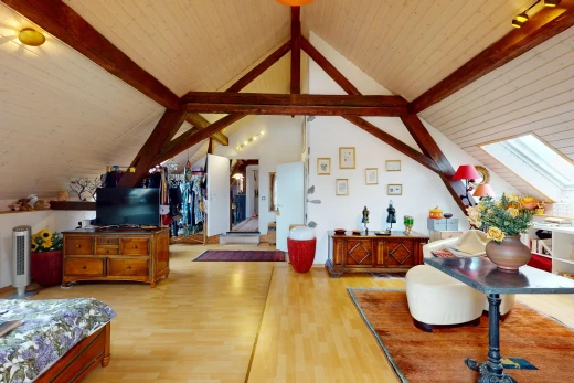 living room featuring wood ceiling, wood-type flooring, a skylight, and beamed ceiling