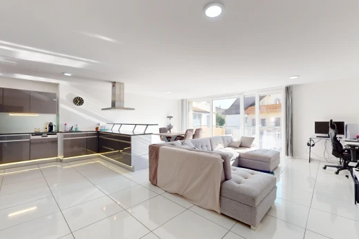 living / dining room featuring light tile patterned floors