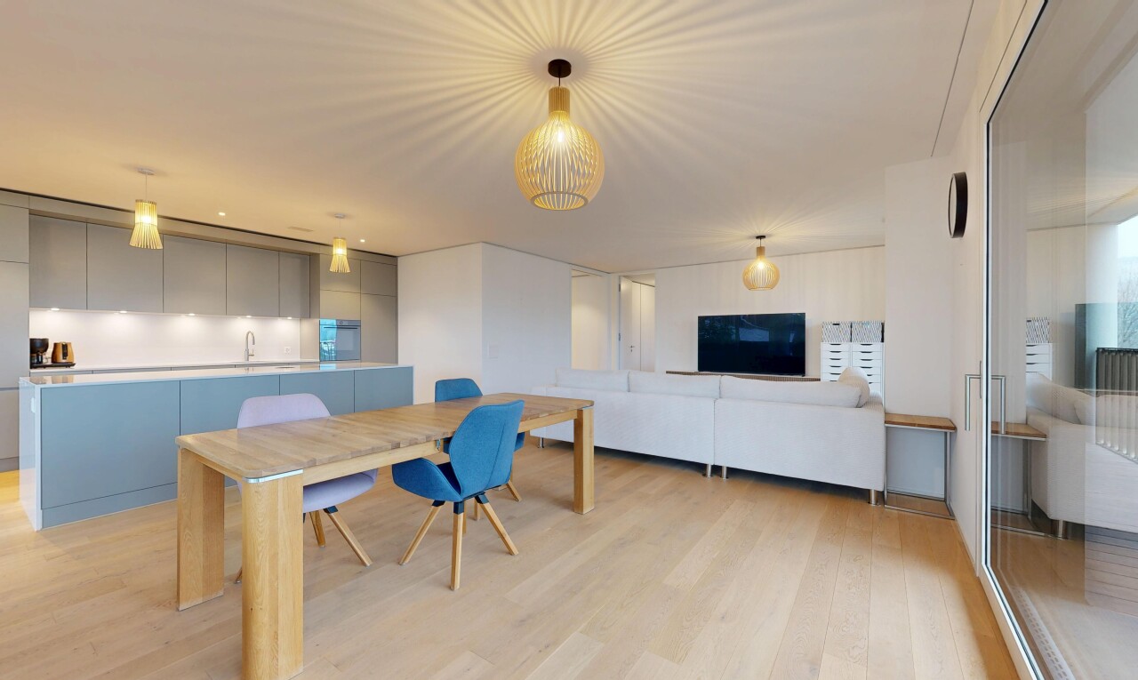 living / dining area with light wood finished floors