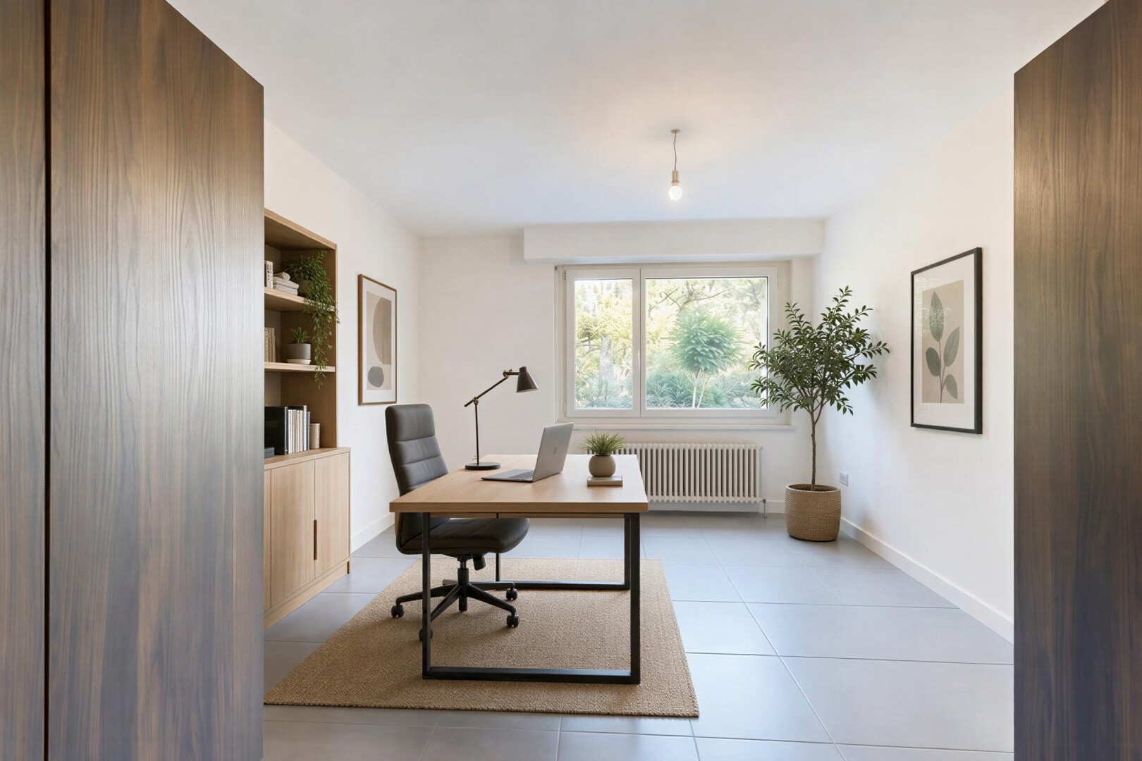 büro mit kühler, gipskartonwand, drywall, eingebaute regale, und sockelleisten