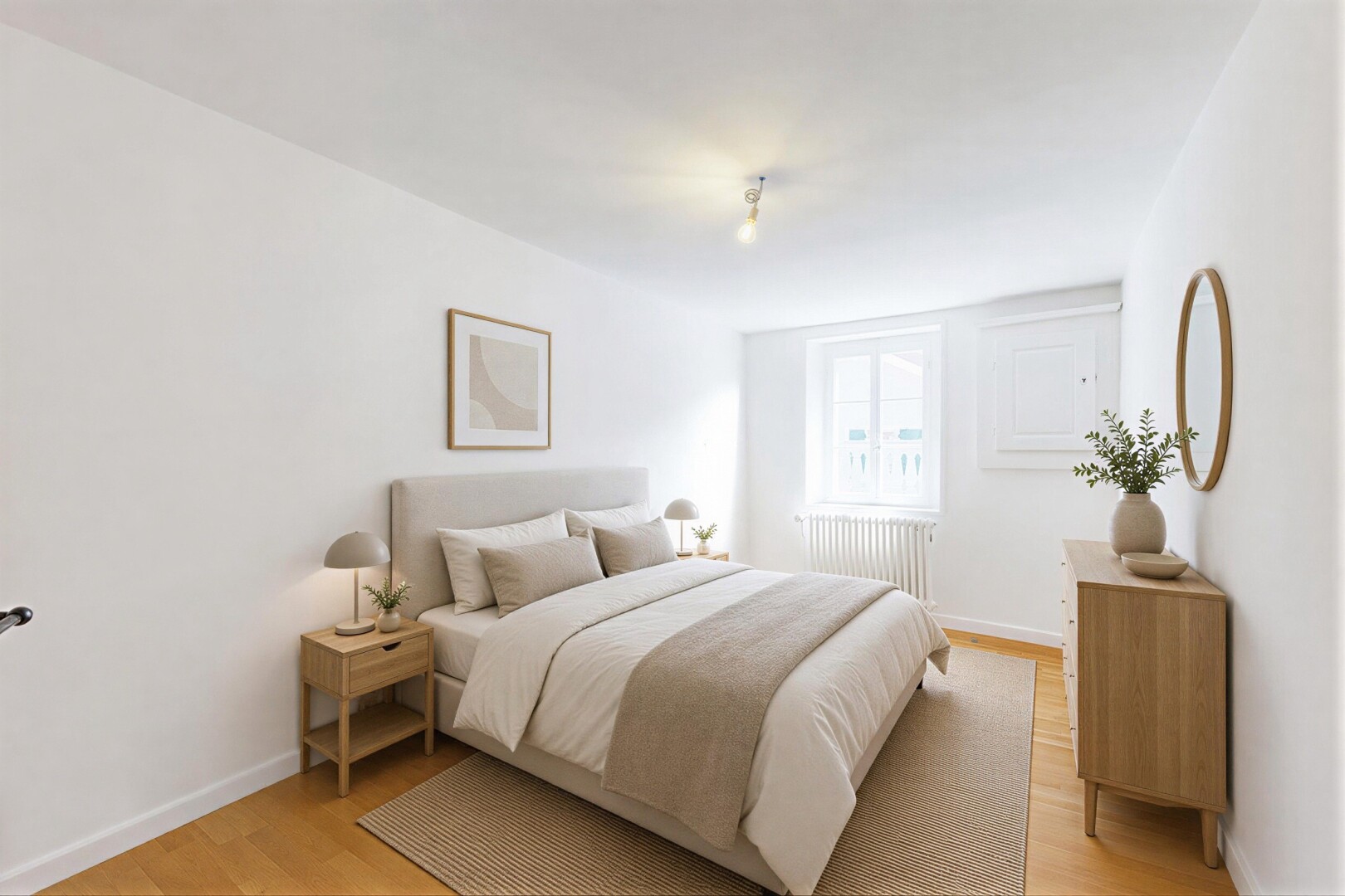 zimmer / schlafzimmer mit holzfußboden, wood finish floor, gipskartonwand, drywall, und inside property