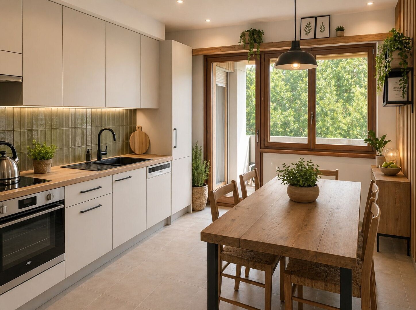 kitchen with wall oven, white cabinetry, built in fridge, and dark countertops
