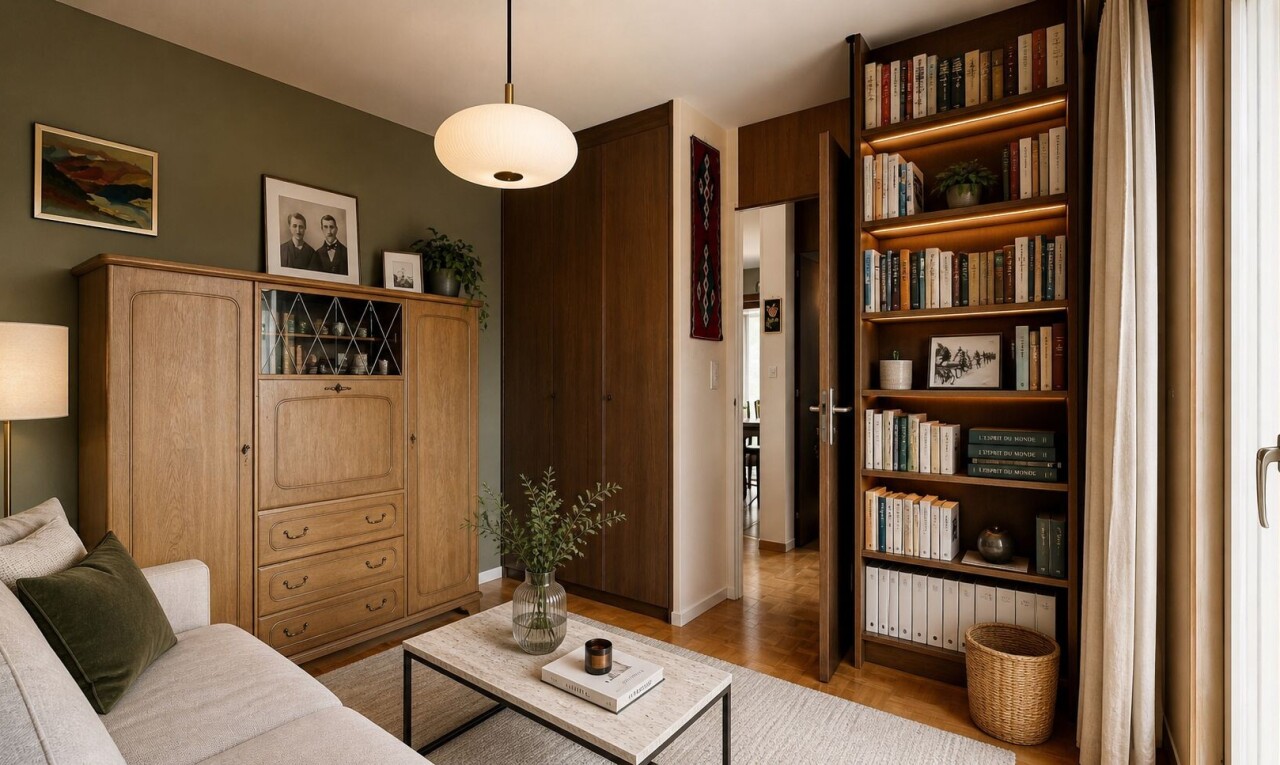living room with light wood-style flooring and a chandelier