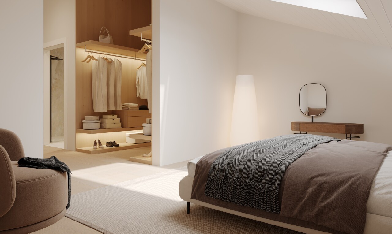 zimmer / schlafzimmer mit inside property, dachschräge, vaulted ceiling, gipskartonwand, und drywall