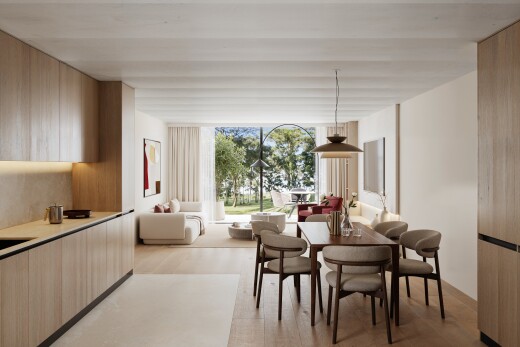 wohn- / esszimmer mit natürliches licht, natural light, inside community, holzfußboden, und wood finish floor