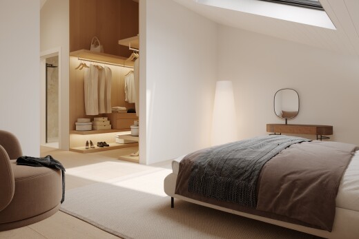 zimmer / schlafzimmer mit inside property, dachschräge, vaulted ceiling, gipskartonwand, und drywall