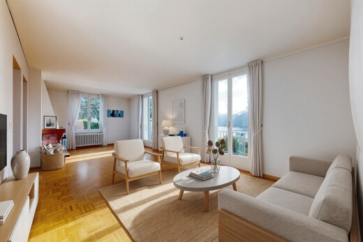 salon avec sol en finition bois, wood finish floor, cloison sèche, drywall, et parquet floor
