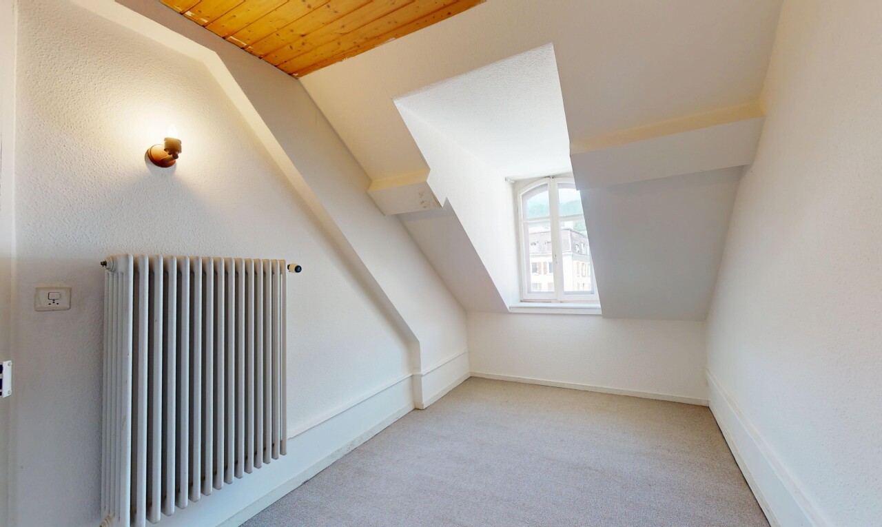 pièce vide avec radiateur, pièce supplémentaire, natural light, lumière naturelle, et vaulted ceiling