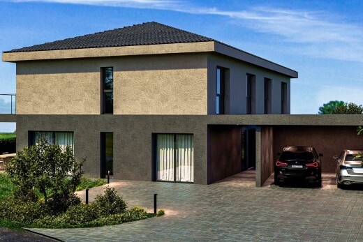 façade avec rendered, bardage en stuc, day time, et property visible