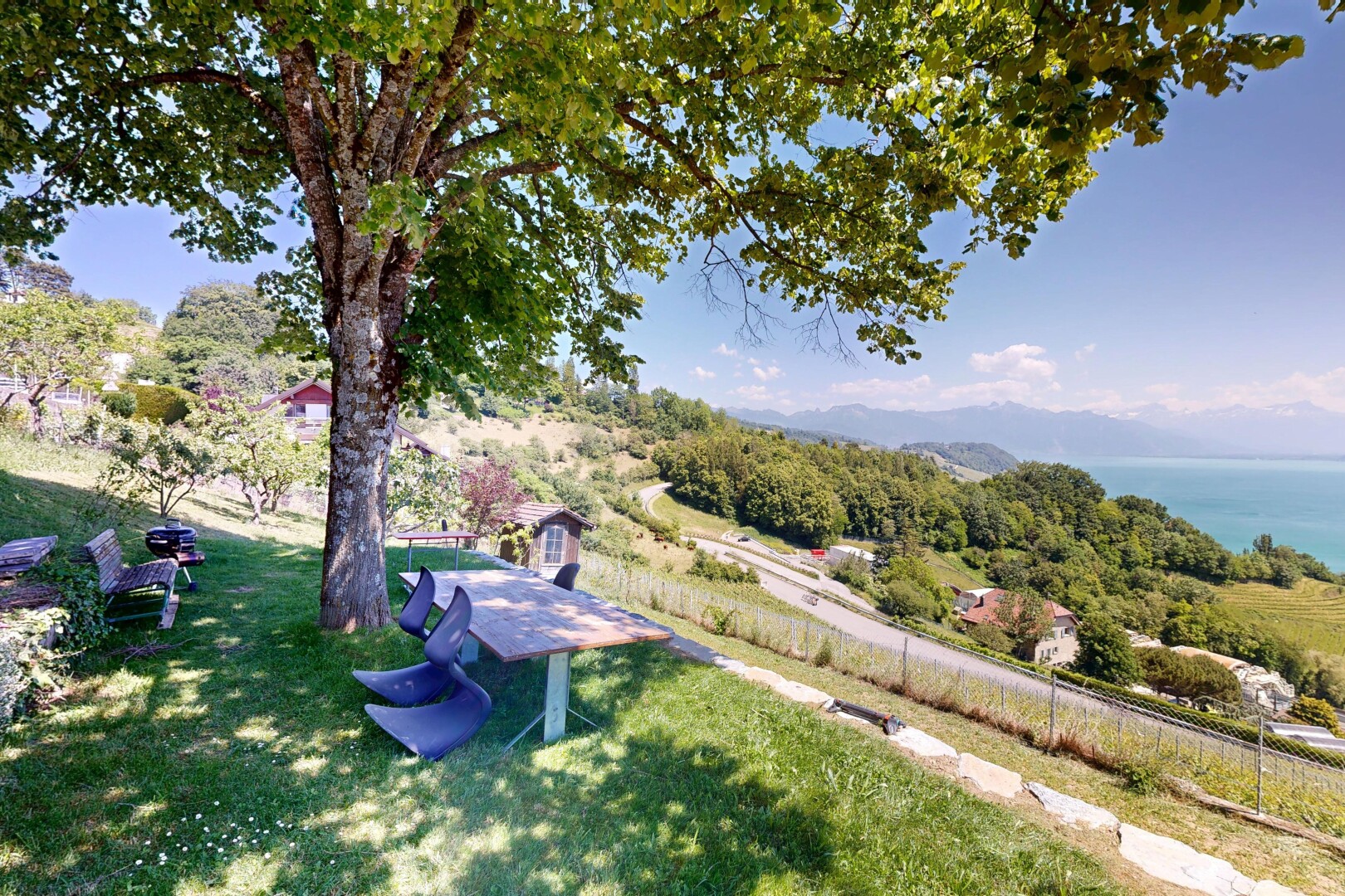 jardin avec pelouse, day time, water view, et vue sur l'eau