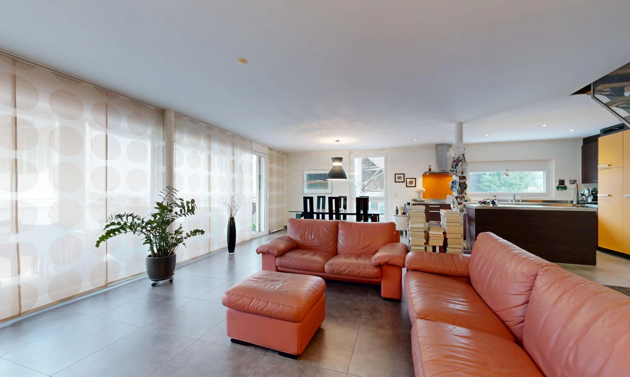 living room with recessed lighting