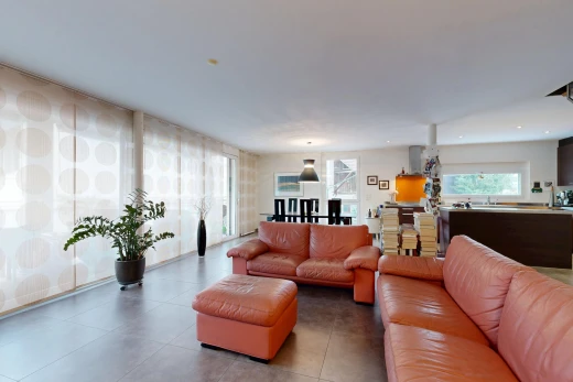living room with recessed lighting