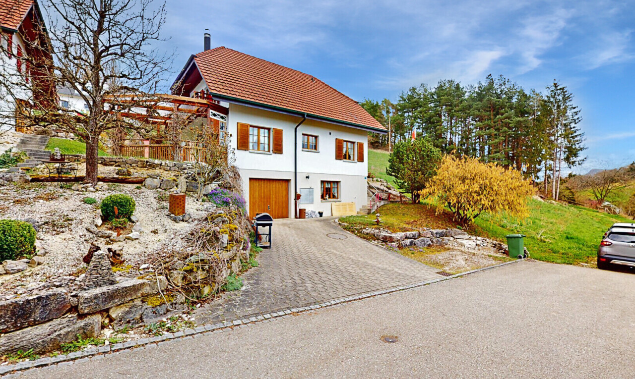 außenansicht mit stuckverkleidung und auffahrt