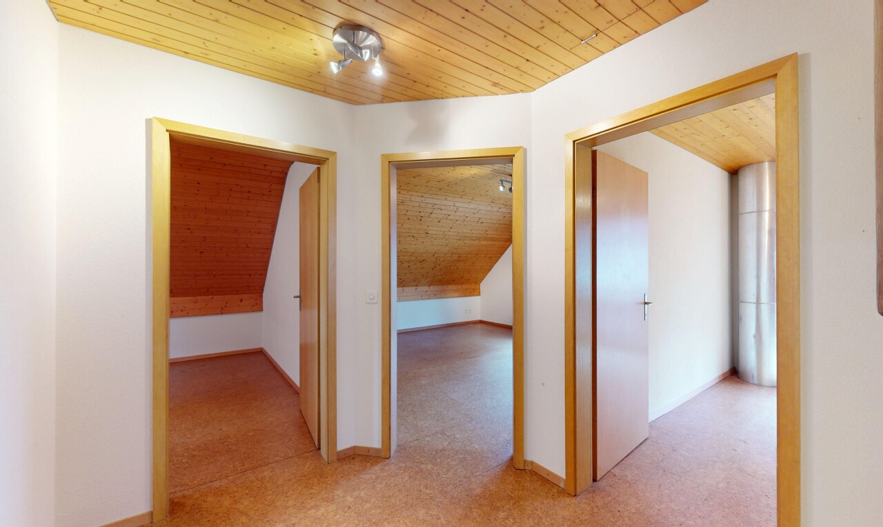 halle / korridor mit holzdecke und gipskartonwand