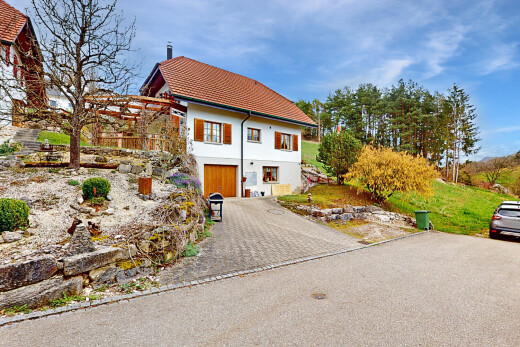 außenansicht mit stuckverkleidung und auffahrt