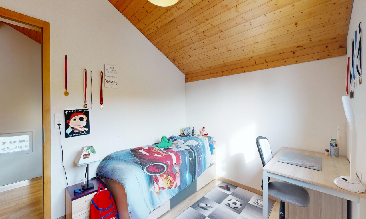 room featuring a vaulted wood ceiling, an office area, and tile patterned floors