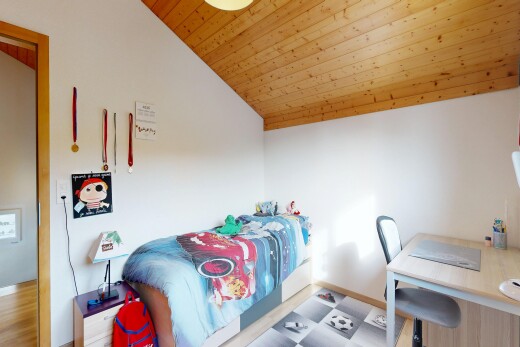 room featuring a vaulted wood ceiling, an office area, and tile patterned floors