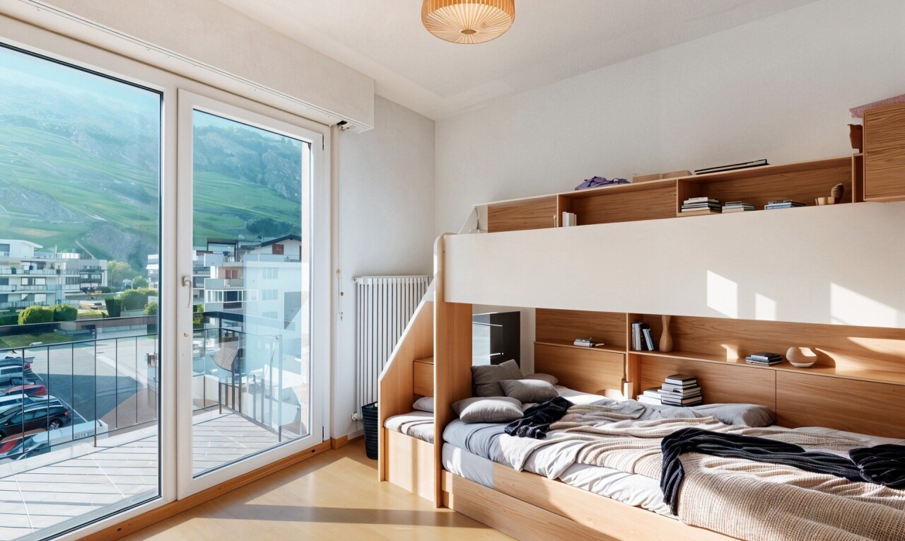 chambre avec accès à l'extérieur, inside property, lumière naturelle, natural light, et cloison sèche