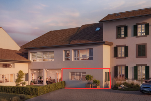 façade avec bardage en stuc, dusk, rendered, et toit en bardeaux