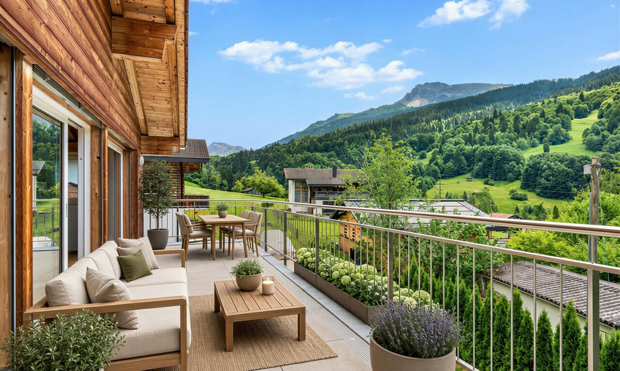 balkon mit mountain view, blick auf die berge, from property, day time, und balkon