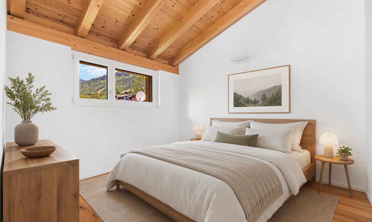 leerer raum mit balkendecke, beamed ceiling, holzdecke, wood ceiling, und inside property