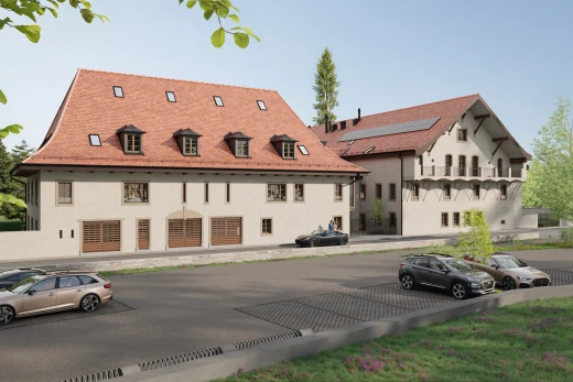 façade avec toit mansardé et bardage en stuc