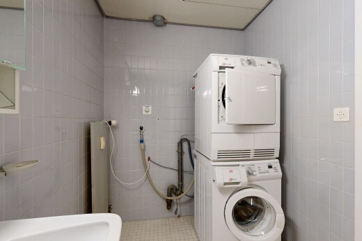 wäschekammer mit wäscherei, inside property, fliesenwand, tile wall, und waschturm