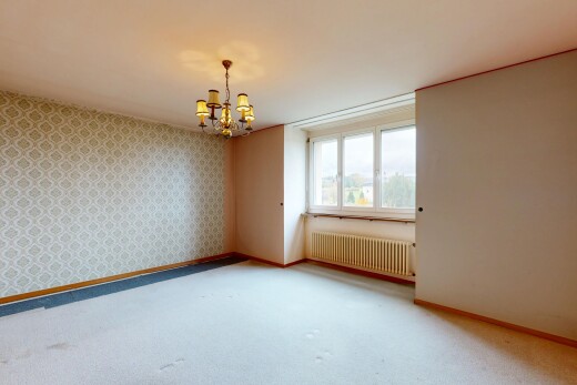 pièce vide avec lustre remarquable, natural light, lumière naturelle, radiateur, et wallpaper wall