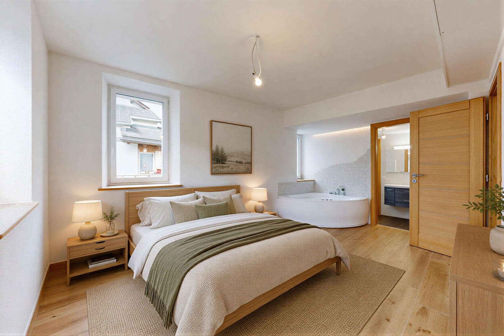 chambre avec inside property, wood finish floor, sol en finition bois, light floor, et virtually staged