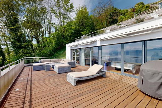 terrasse avec espace de vie extérieur, terrasse, from property, day time, et vue sur les bois