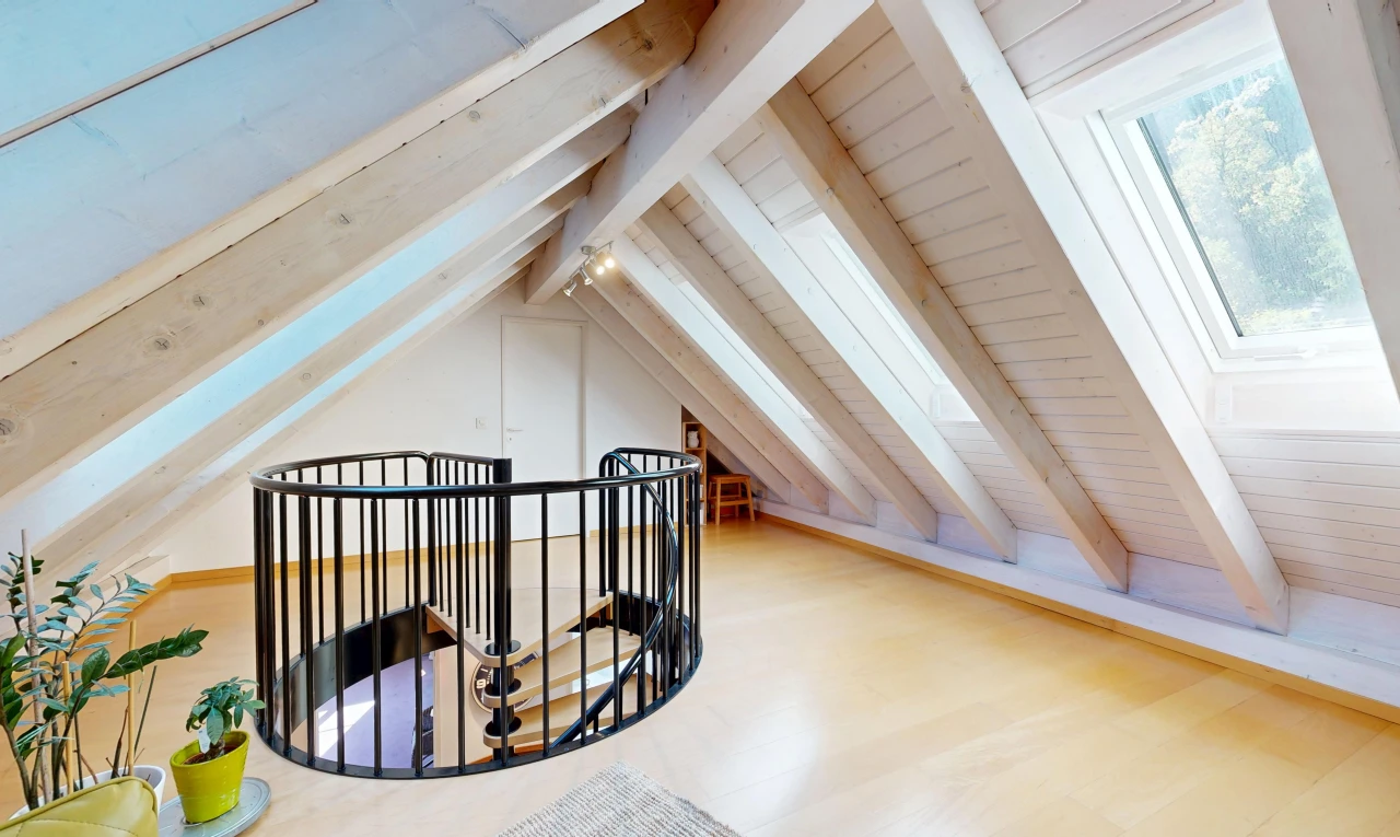 treppe mit treppen, beamed ceiling, balkendecke, cathedral ceiling, und kathedralendecke
